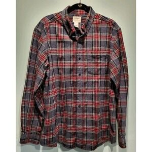 Mens L L Bean Flannel Shirt Gray Red Plaid Traditional Fit Sz L